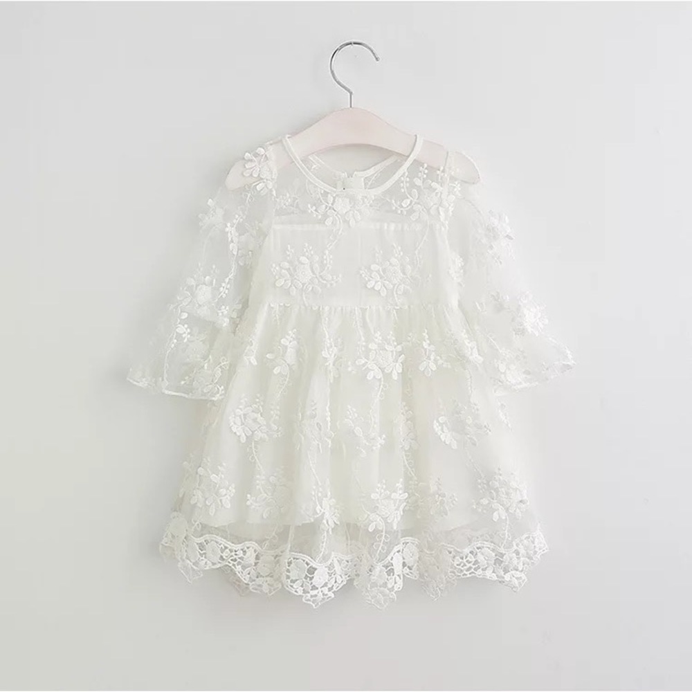 White Lace Flower Dress for Girls,